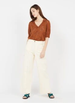 Soeur HARRY - Pantalon Large Taille Haute En Twill De Coton | Beige -Femmes Vêtements 3322356