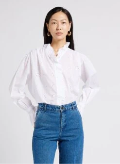 Soeur DAISYA - Chemise Col Victorien Avec Broderies Anglaises En Coton | Blanc