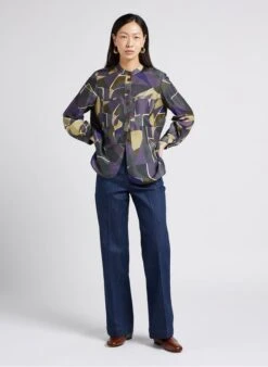 Soeur LAURE - Chemise Col Rond Montant Imprimé Fleurs En Soie | Gris -Femmes Vêtements 4009774