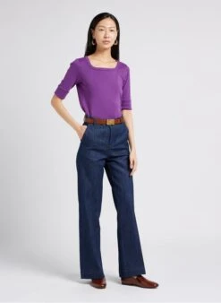 Soeur PAQUITA - Tee-shirt Col Carré En Coton | Violet -Femmes Vêtements 4009863