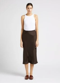 Soeur FEVER - Jupe Midi Fluide En Satin | Kaki -Femmes Vêtements 4012149