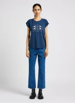 Soeur VALENTINA - Tee-shirt Col Rond Sérigraphié En Coton Mélangé | Bleu -Femmes Vêtements 4044326