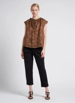 Soeur TANGER - Blouse Col Rond En Lin Flammé | Marron -Femmes Vêtements 4151279