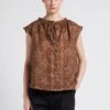 Soeur TANGER - Blouse Col Rond En Lin Flammé | Marron