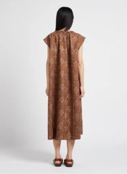 Soeur TAMARIS - Robe Midi Col Tunisien Imprimée En Lin | Marron -Femmes Vêtements 4156270