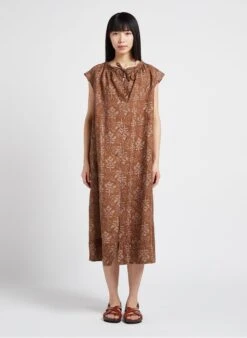 Soeur TAMARIS - Robe Midi Col Tunisien Imprimée En Lin | Marron -Femmes Vêtements 4156271