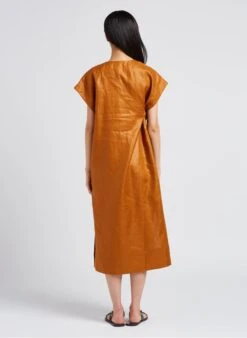 Soeur USHUAIA - Robe Midi Col V En Lin | Marron -Femmes Vêtements 4179390