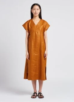 Soeur USHUAIA - Robe Midi Col V En Lin | Marron