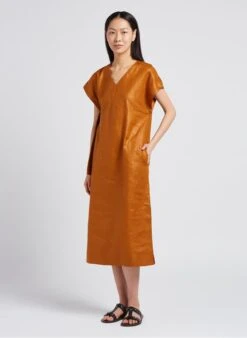 Soeur USHUAIA - Robe Midi Col V En Lin | Marron -Femmes Vêtements 4179394
