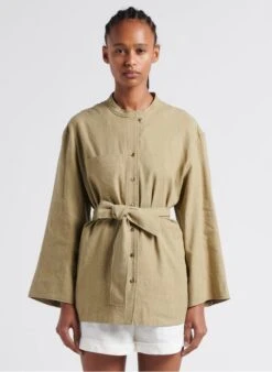 Soeur TABATA - Chemise Col Rond En Lin Lavé | Beige